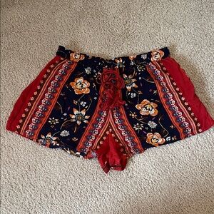 Buckle Red and Blue Women's Shorts
